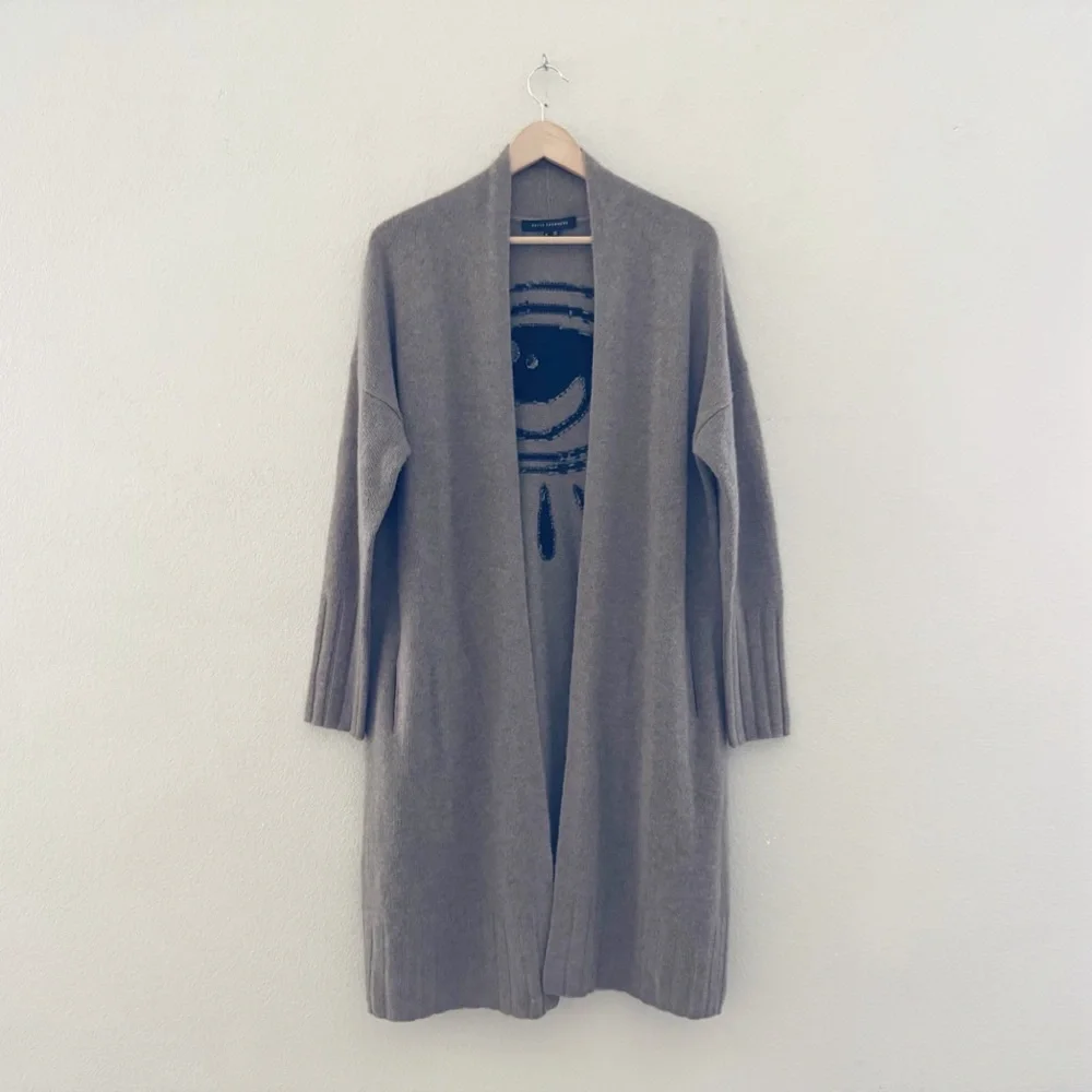 Skull Cashmere Jansen Eye Cardigan Duster Sweater Med Cashmere Boho Chic Brown - Picture 5 of 14